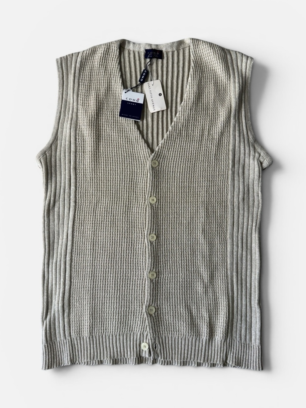 NEW Como Sport mens XL beige linen cotton button up sweater vest NWT